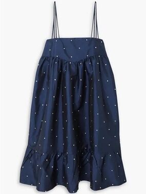 Batsheva Navy Singer polka dot Crystal-Embellished Taffeta Dress